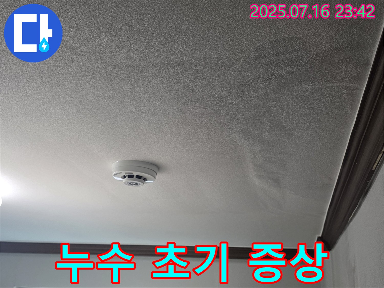 천장 누수 초기 증상 - 천장에 나타난 누수 초기 증상을 보여주는 사진입니다.