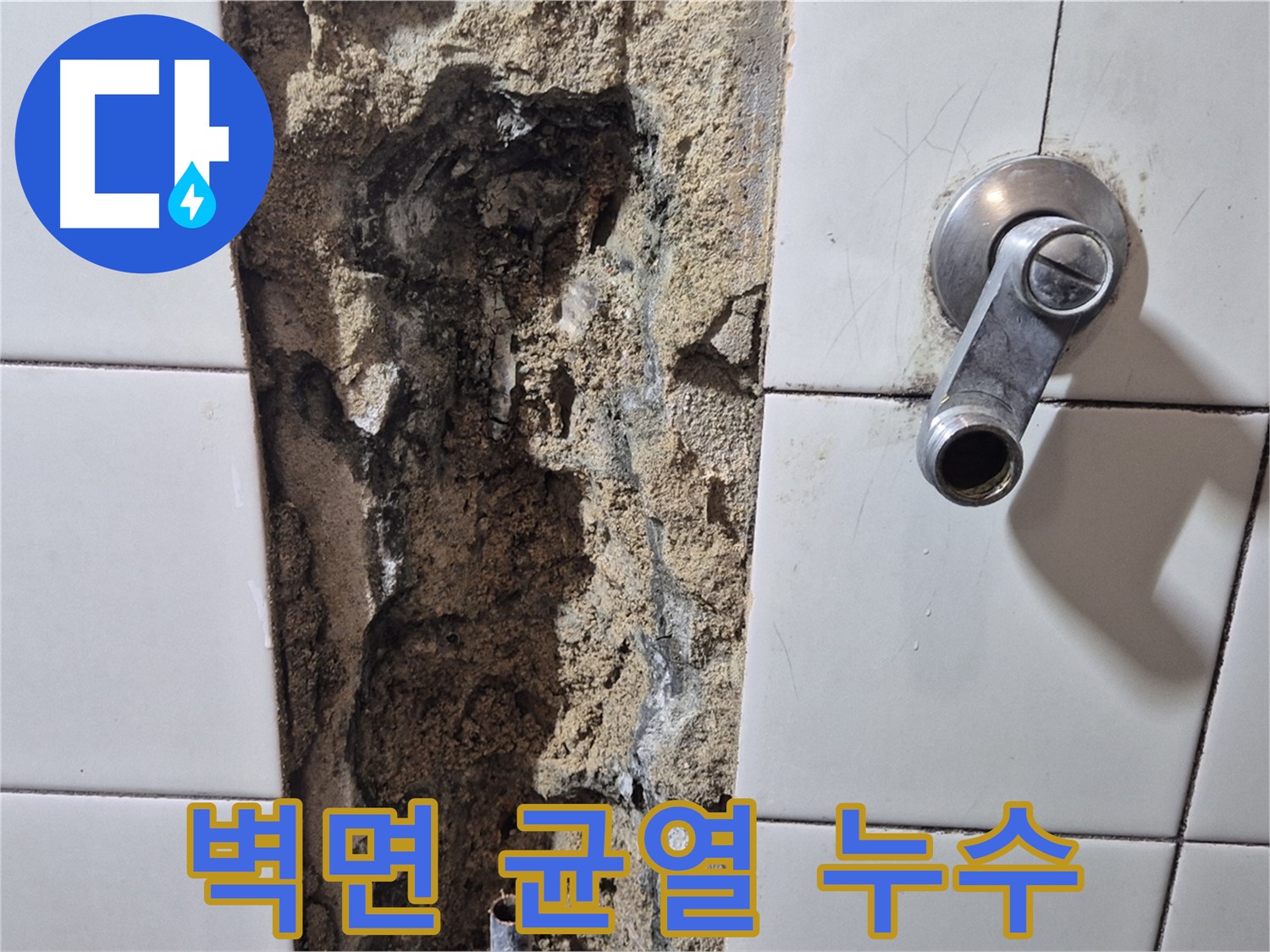 샤워기 수전 주변 벽면 균열 - 누수 영향 의심