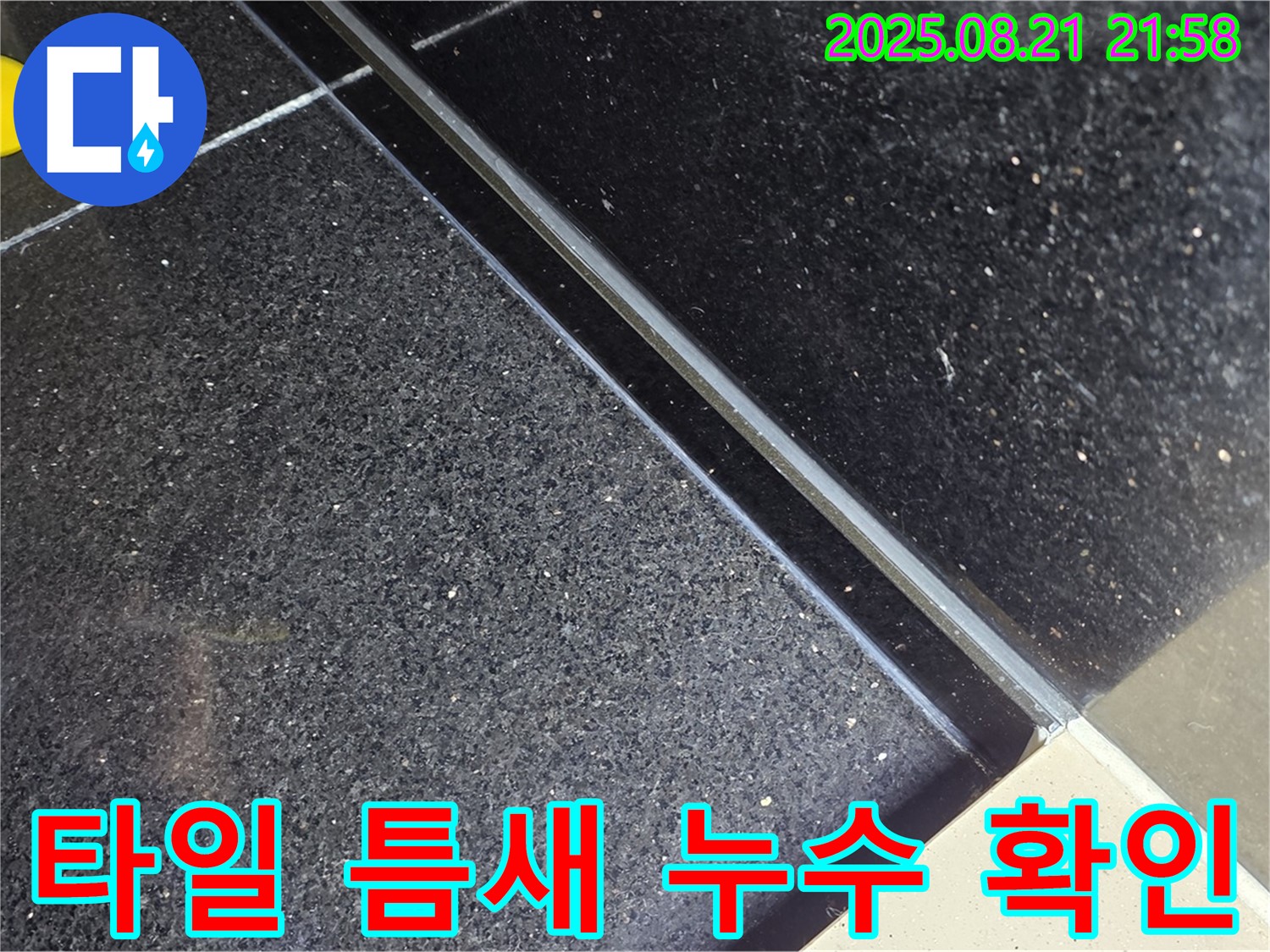 고양시에서 타일 틈새 누수를 확인하는 과정입니다 - 누수 탐지 전문가가 꼼꼼하게 누수 지점을 찾고 있습니다.