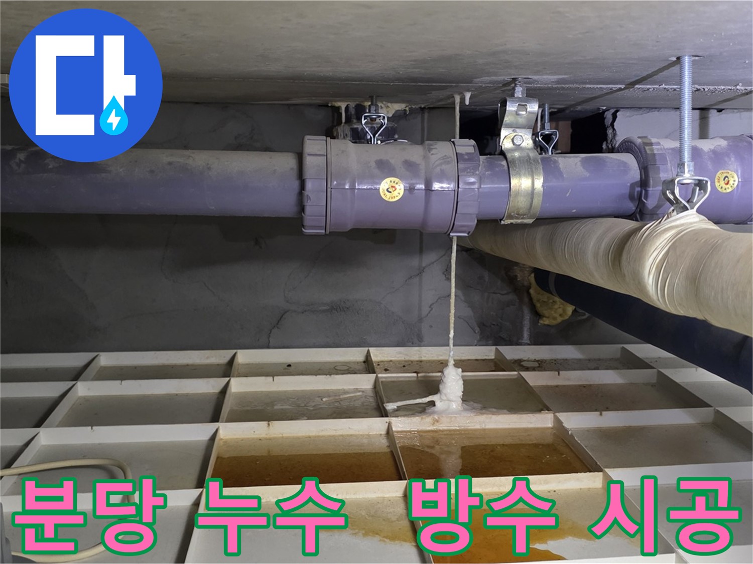 분당 산운마을 낡은 배관 누수 - 연결 부속 부식, 완벽한 녹 제거 후 방수 시공