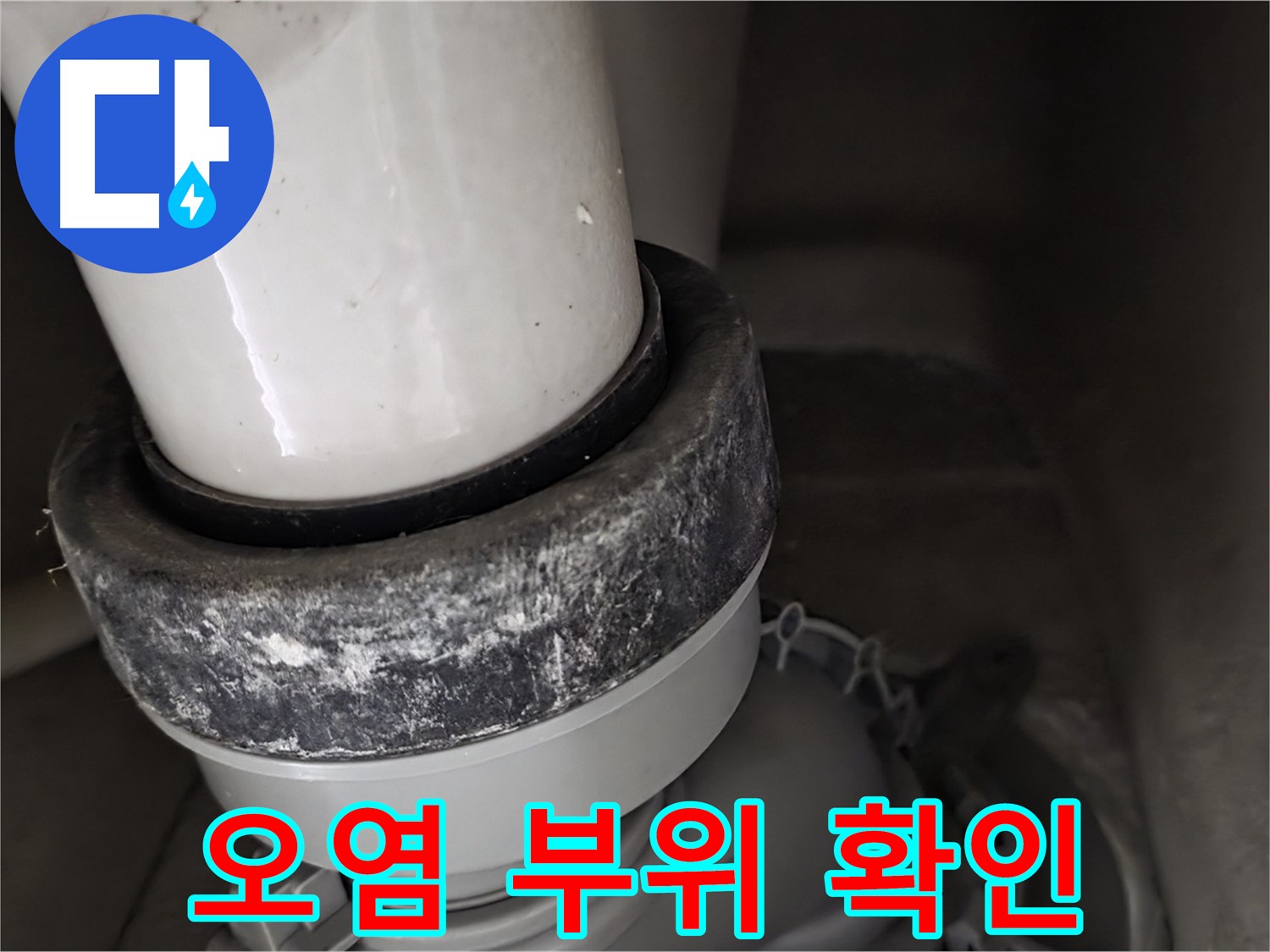 분당구 운중동 산운마을6단지 변기 누수 - 오염 부위를 상세하게 확인하고 있습니다