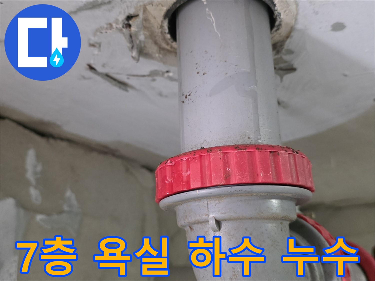 양주 백석읍 서광아파트 7층 욕실 하수 배관 누수 - 붉은색 잠금 너트 부위 꼼꼼히 확인