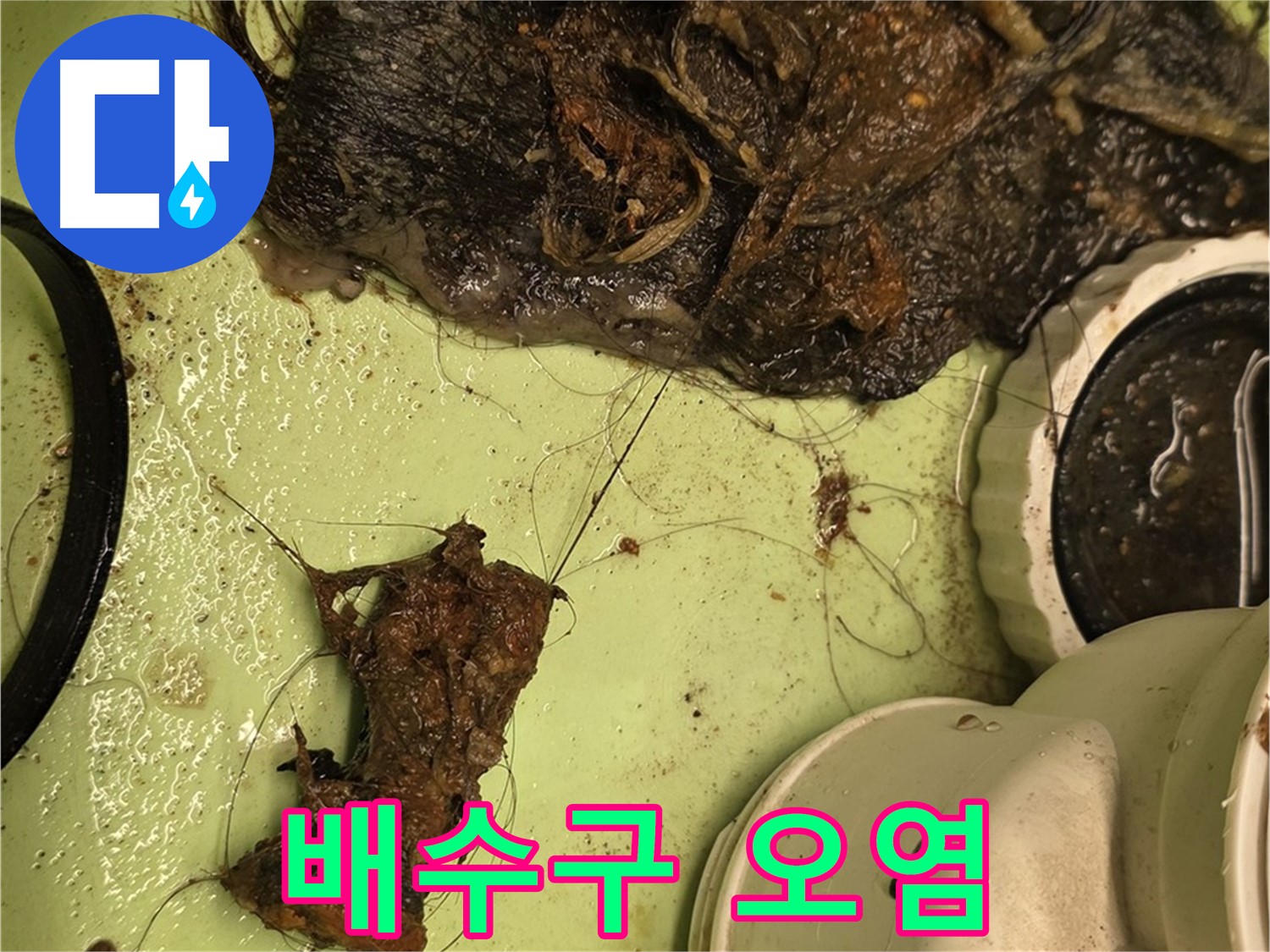 사가정 센트럴아이파크 105동 세면대 배수구 오염 - 찌꺼기로 가득찬 배수구