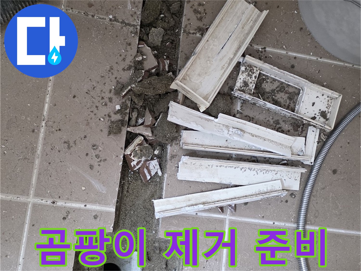 일동면 트랜치 철거 후 배수구 주변 곰팡이 제거를 위한 준비 작업