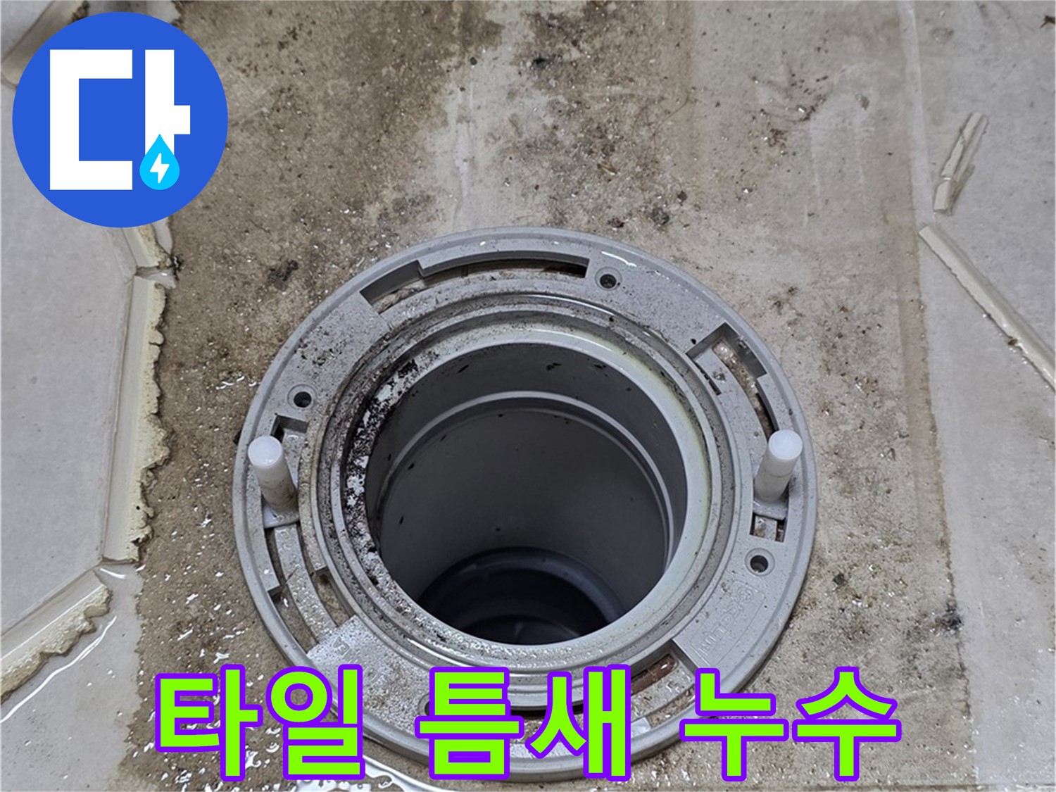 변기 하부 타일 틈새 누수 - 백시멘트 손상과 함께 누수가 진행 중입니다.