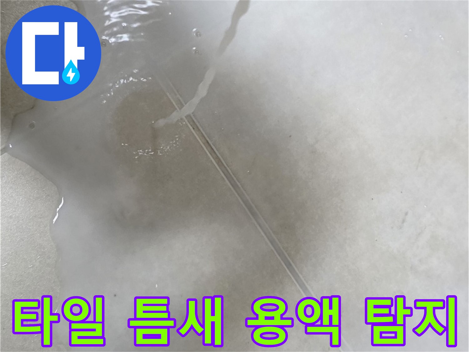 옥정 율정마을 13단지 아파트 - 특수 용액으로 타일 틈새 누수를 꼼꼼하게 탐지하는 모습입니다.