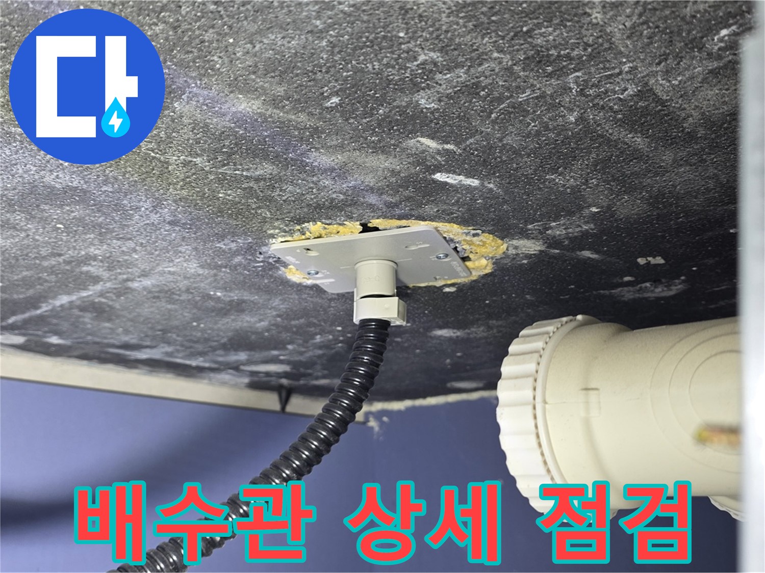 운정어반프라임 배수관 누수 - 배수관 연결부 상태를 상세하게 점검하는 모습