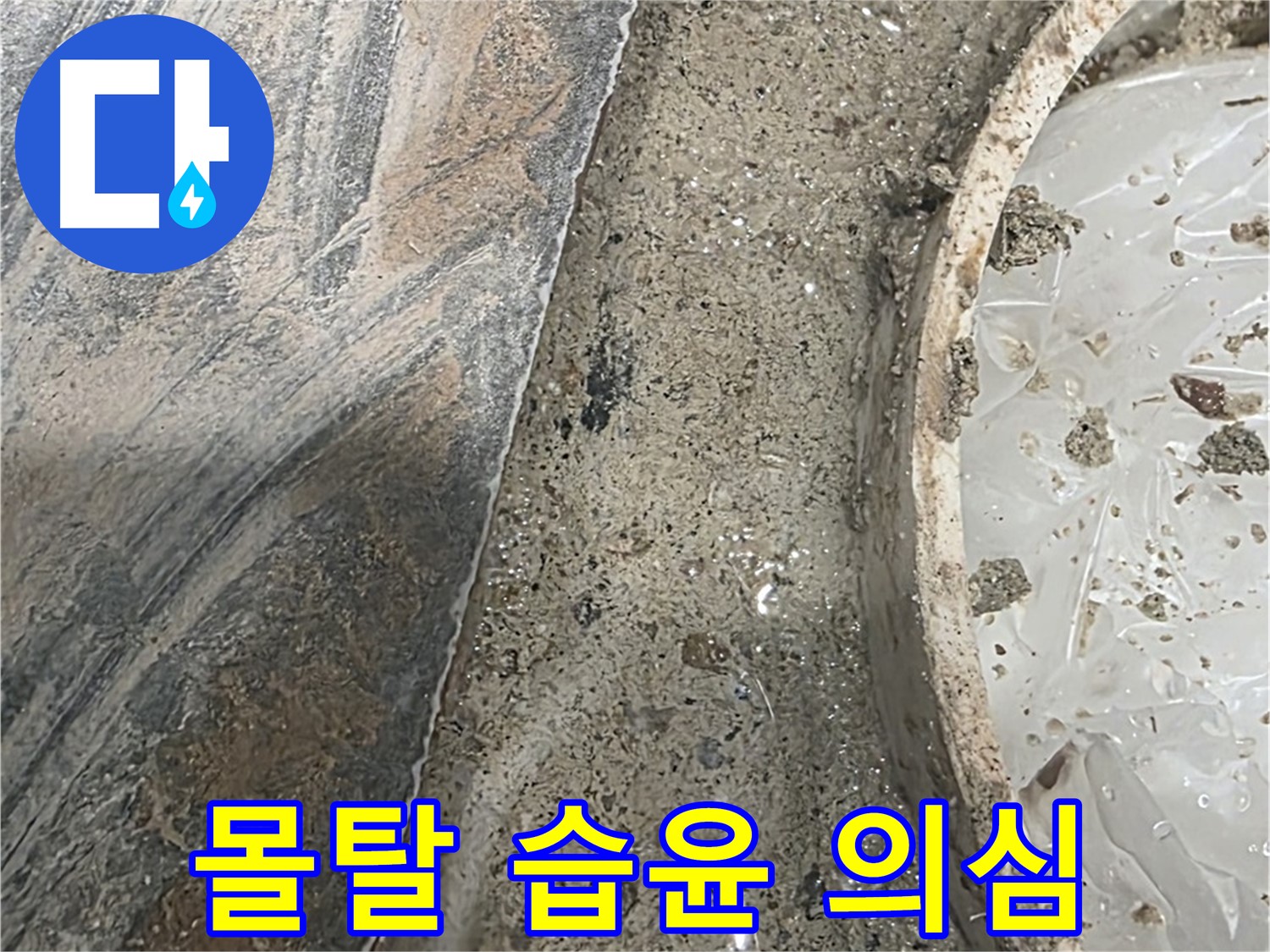 유가 주변 몰탈 습윤 - 지속적 습기 - 누수 의심