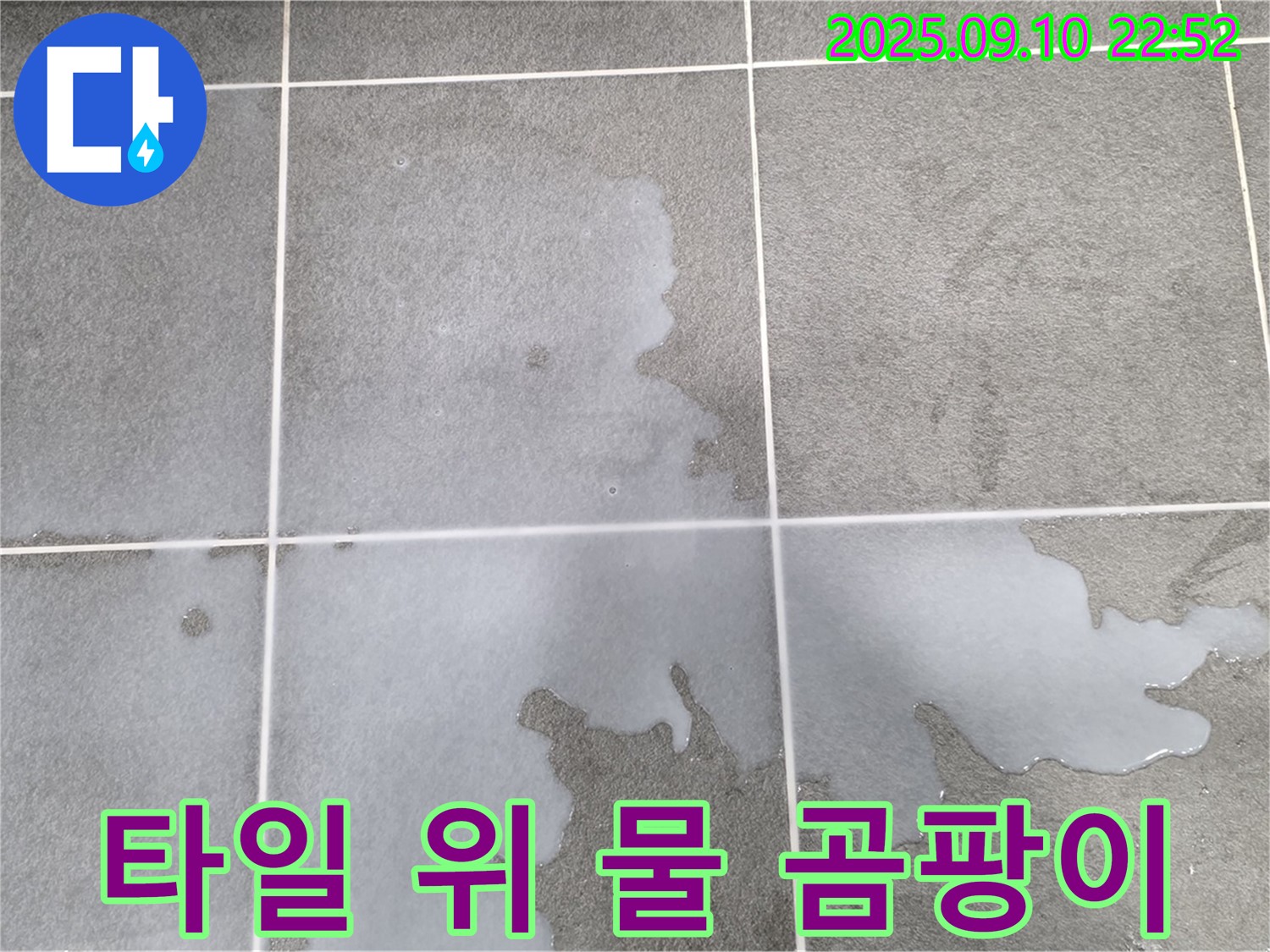 파주시 동패동 운정어반프라임 아파트 욕실 타일 위 물 - 곰팡이 발생으로 스트레스 받는 모습입니다.