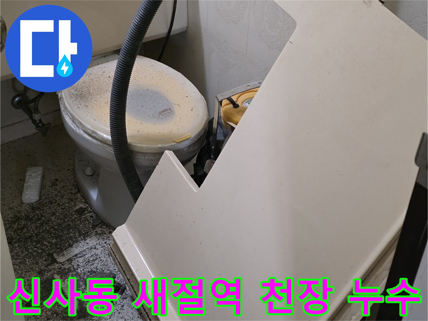 화장실 천장 누수 원인 파악을 위한 천장재 탈거 및 내부 면밀 점검