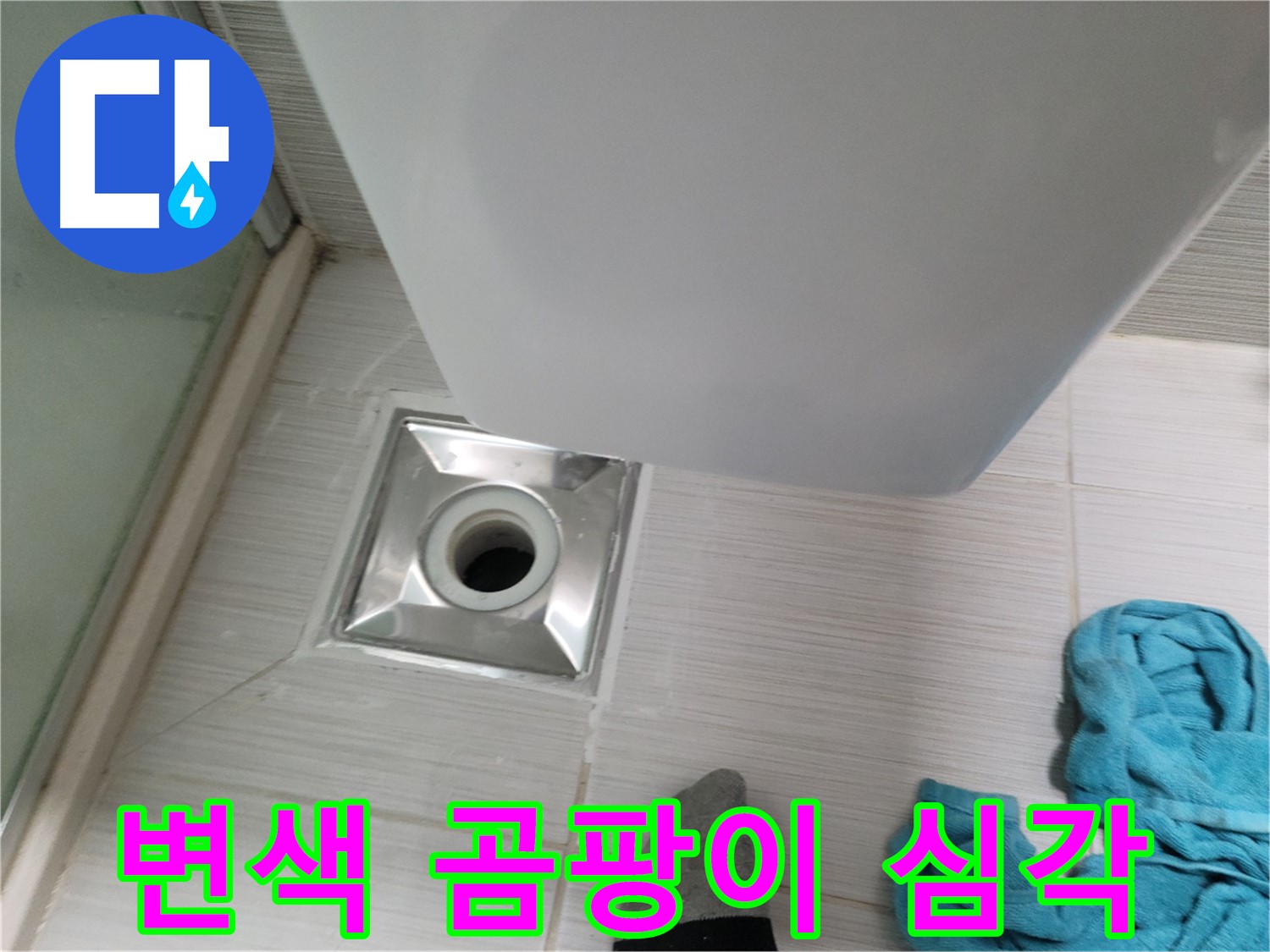 배수구 주변 누수 - 변색 및 곰팡이 심각