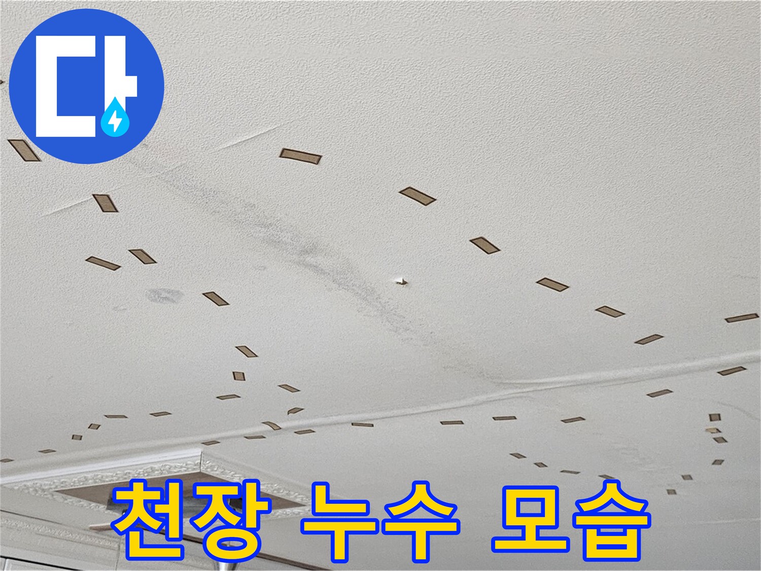 천장 누수 모습 - 도봉동 현대시티 아파트 천장에서 발생한 누수 모습을 보여주는 사진입니다. 누수로 인해 천장이 젖어 있습니다.