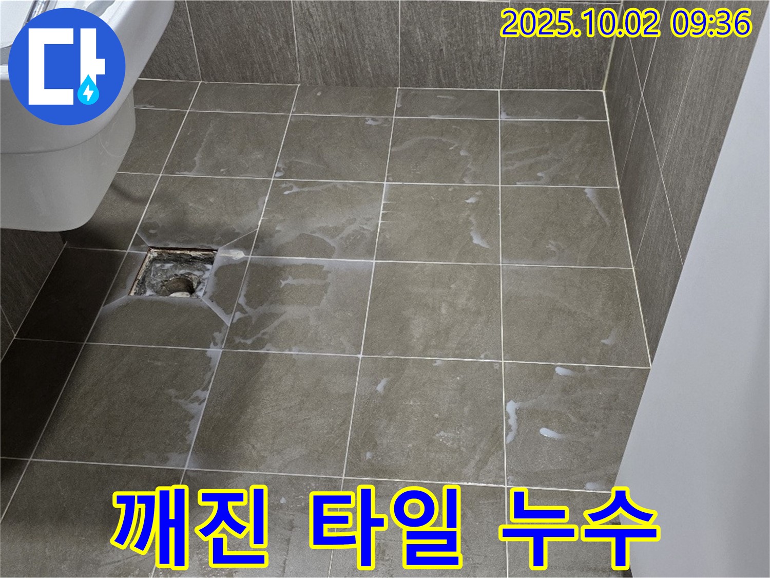 양주 남면 신산리 욕실 - 깨진 타일 틈새로 누수가 심각하게 진행 중