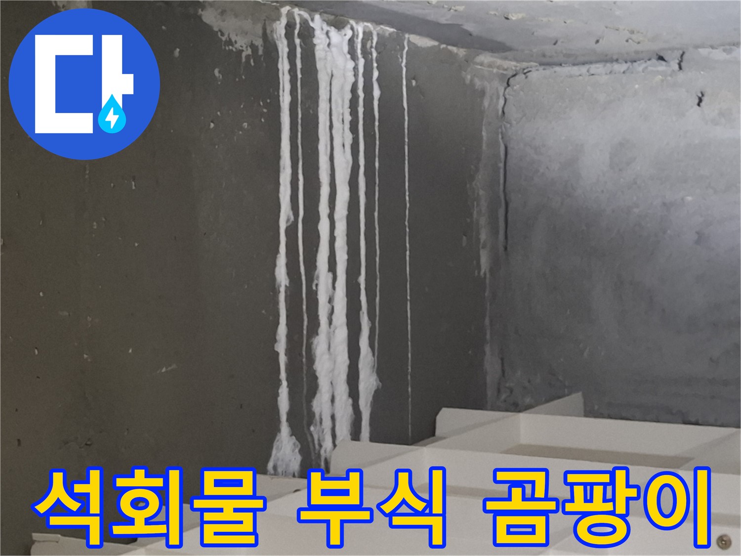 성남시 분당구 삼평동 아파트 누수 - 계단 '하얀 석회물' 누수! 건물 부식과 곰팡이 발생을 촉진합니다.