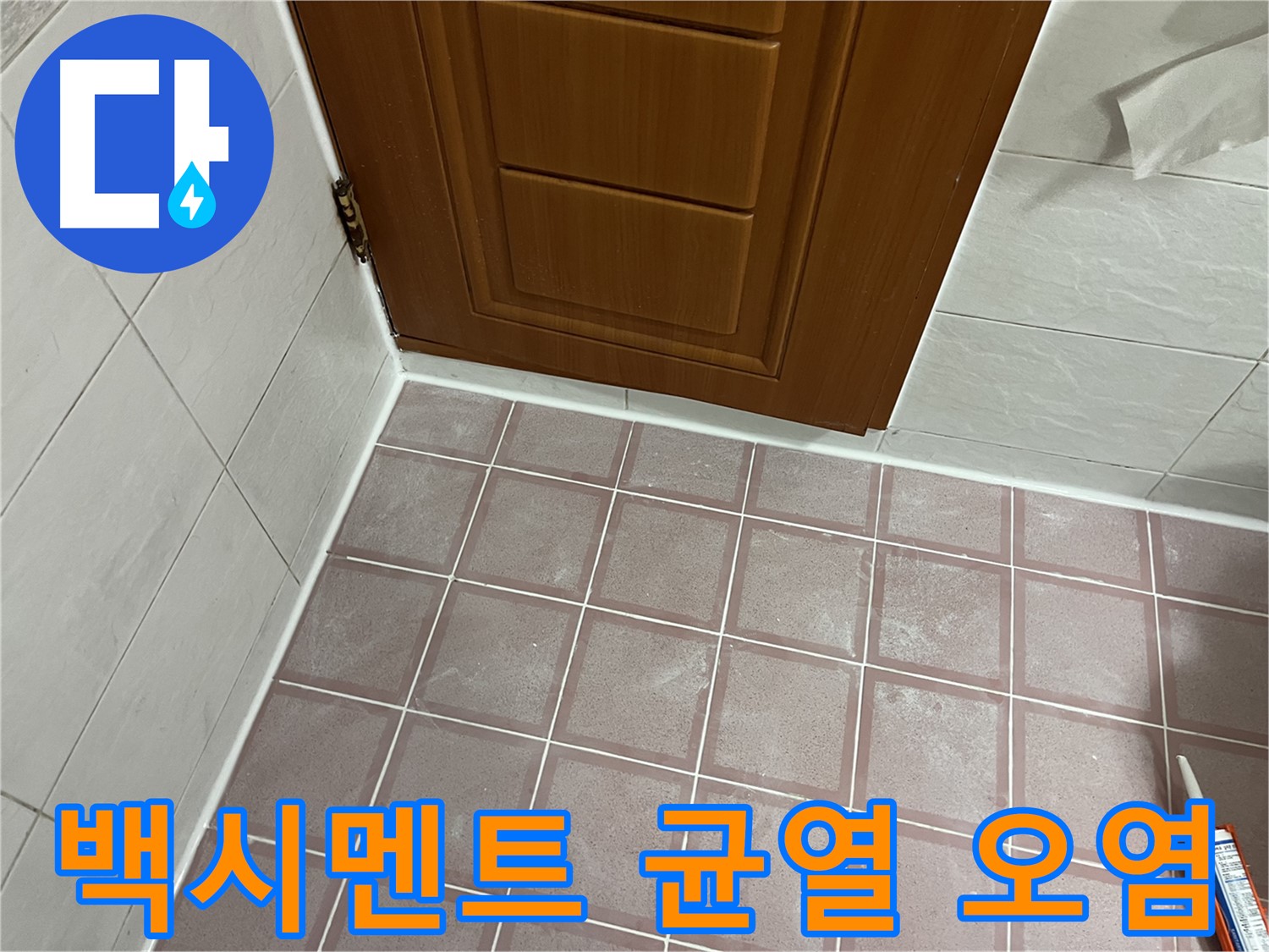 독산동 형제맨션빌 욕실 - 문 주변 타일 틈새 백시멘트의 심각한 균열과 오염 상태