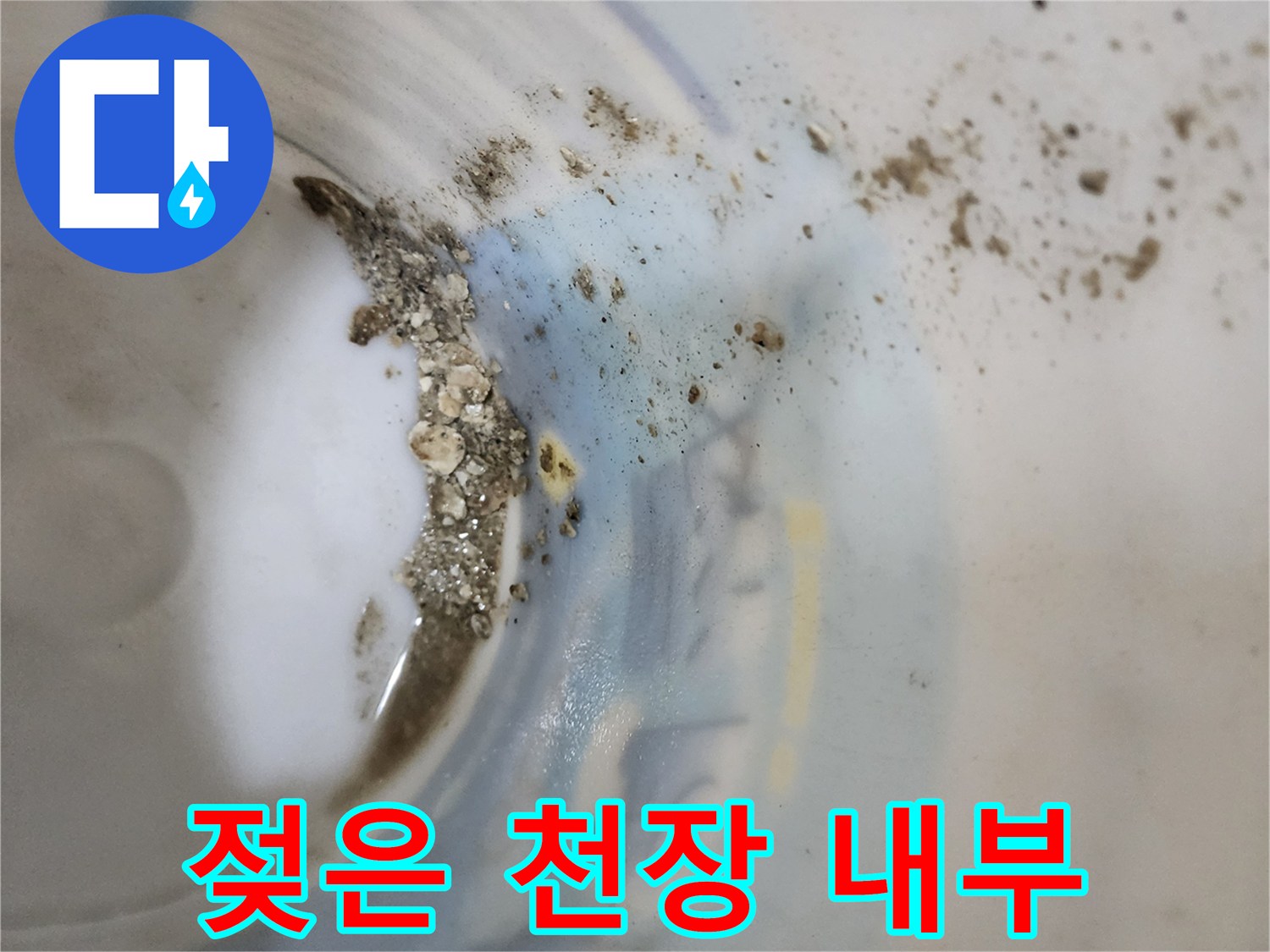 물기가 배어 나온 천장 마감재와 이물질