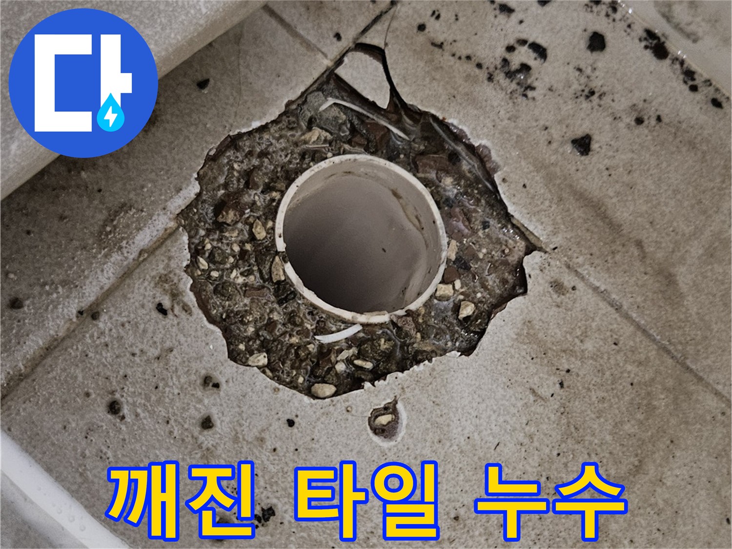 깨진 타일 방치 시 누수 위험 - 조기 점검 필요
