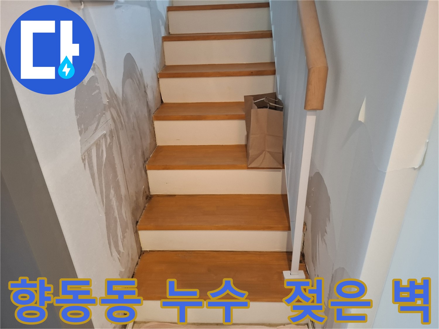 젖어가는 계단 옆 벽 - 향동동 누수 초기 발견
