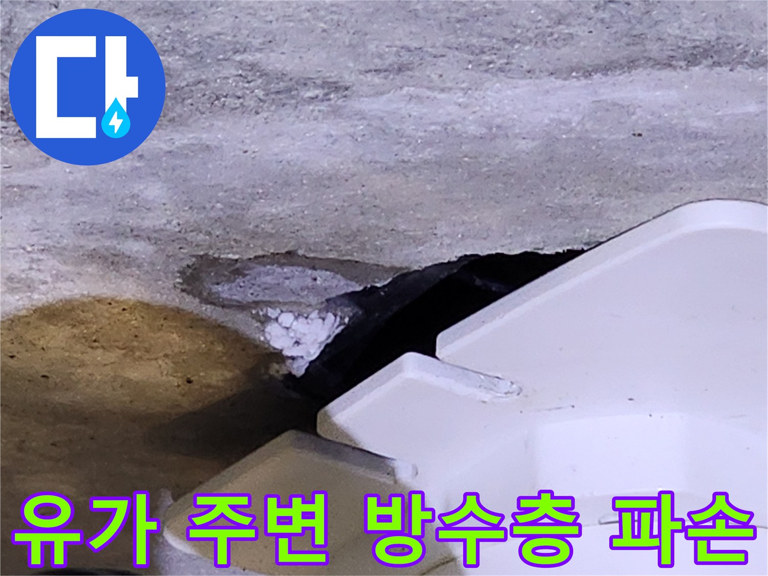 배수구와 타일 경계 부위의 습기 발생 현황입니다.