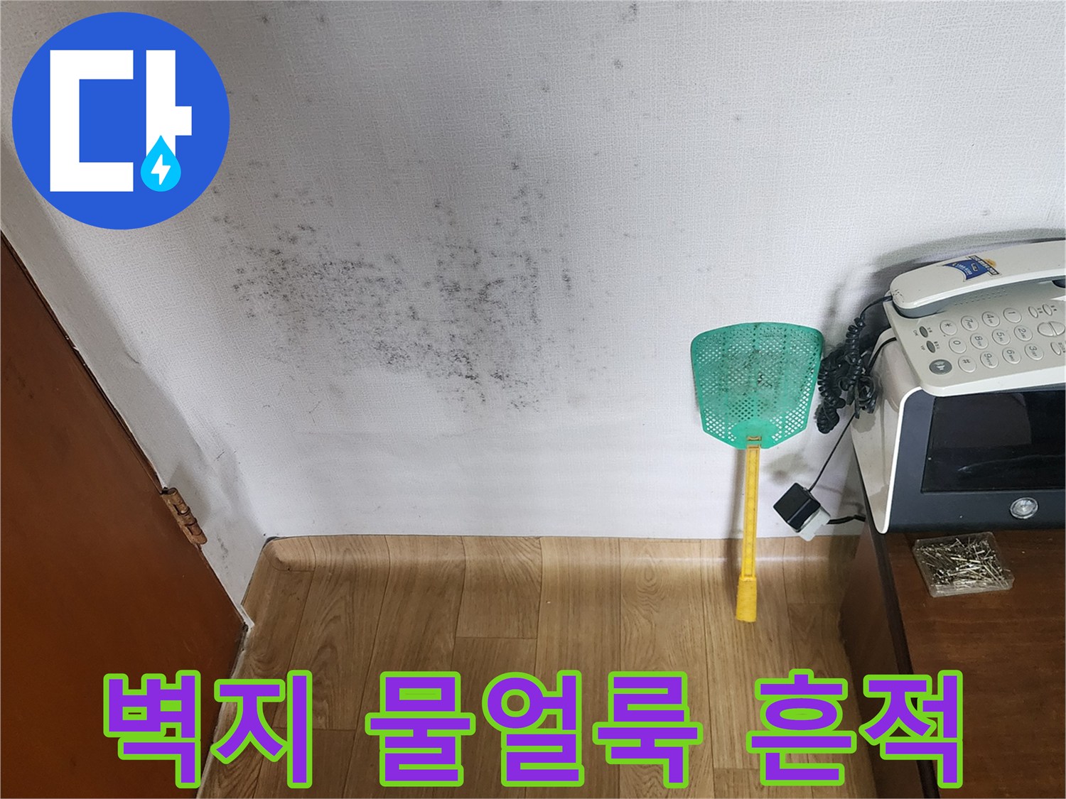 물샘 현상으로 인한 벽지 변색 및 곰팡이 사진