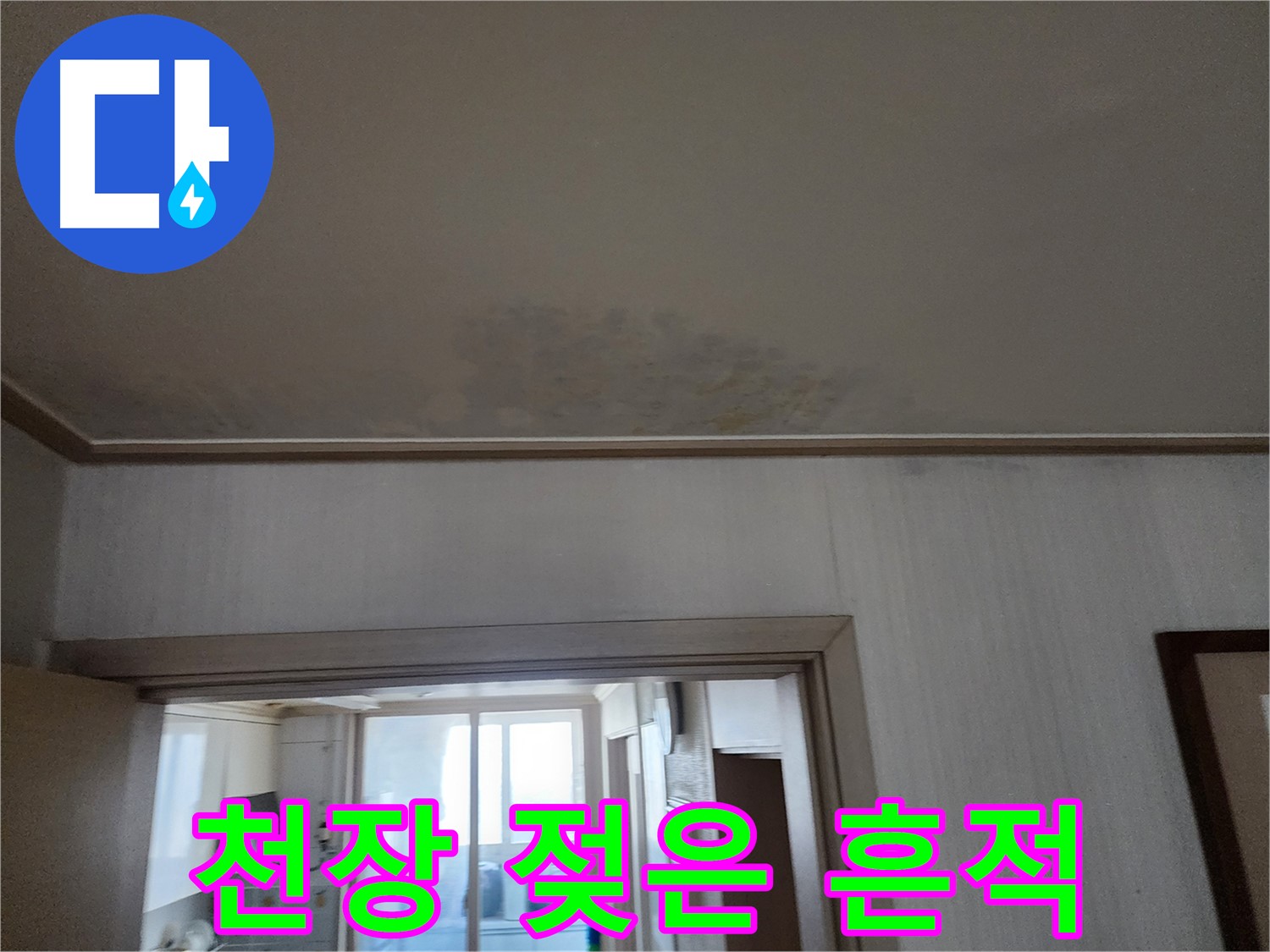 광명 철산동 두산위브 아파트 천장 젖은 흔적 - 누수 전문가가 젖은 천장을 확인하고 누수 원인을 찾고 있습니다.