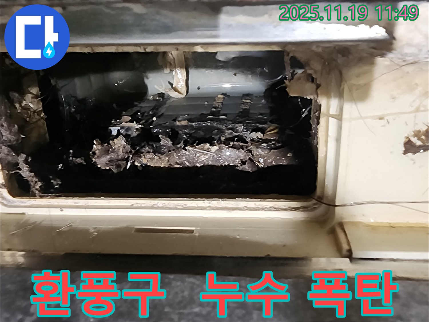 포천시 마명리에서 곰팡이 핀 환풍구가 누수 폭탄으로 변할 수 있음을 경고