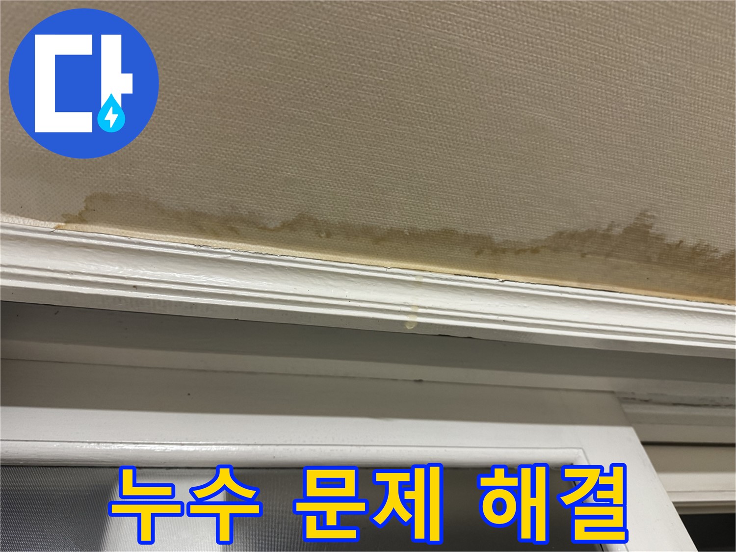 누수 해결 후 깨끗해진 천장 - 누수 문제를 확실하게 해결해 드린다는 자신감을 보여줍니다.