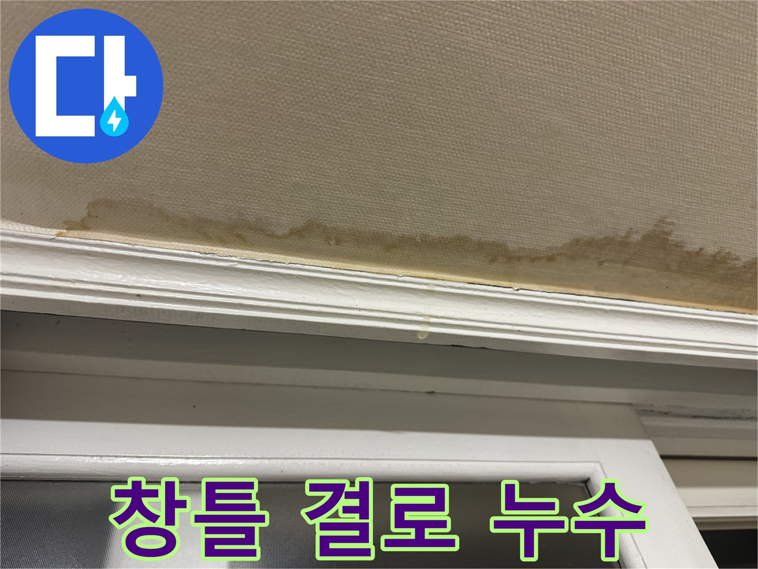 창틀에 맺힌 물방울 - 결로 현상으로 인한 누수 가능성을 보여주며, 적절한 환기와 단열의 중요성을 강조합니다.