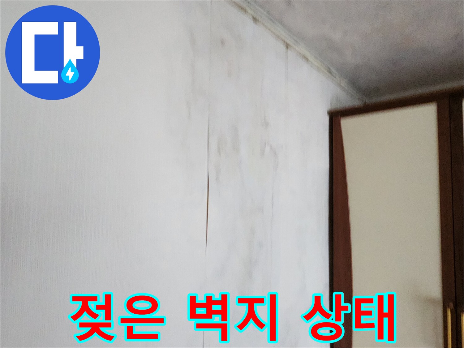 곰팡이와 얼룩으로 오염된 실내 벽면 상단부