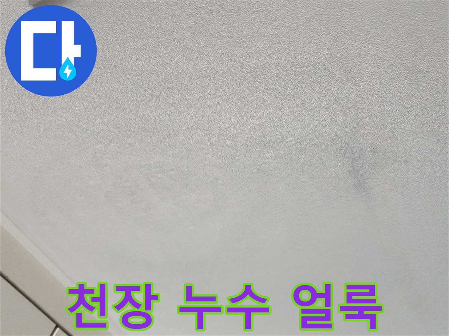 누수로 인해 발생한 천장 벽지의 변색 부위