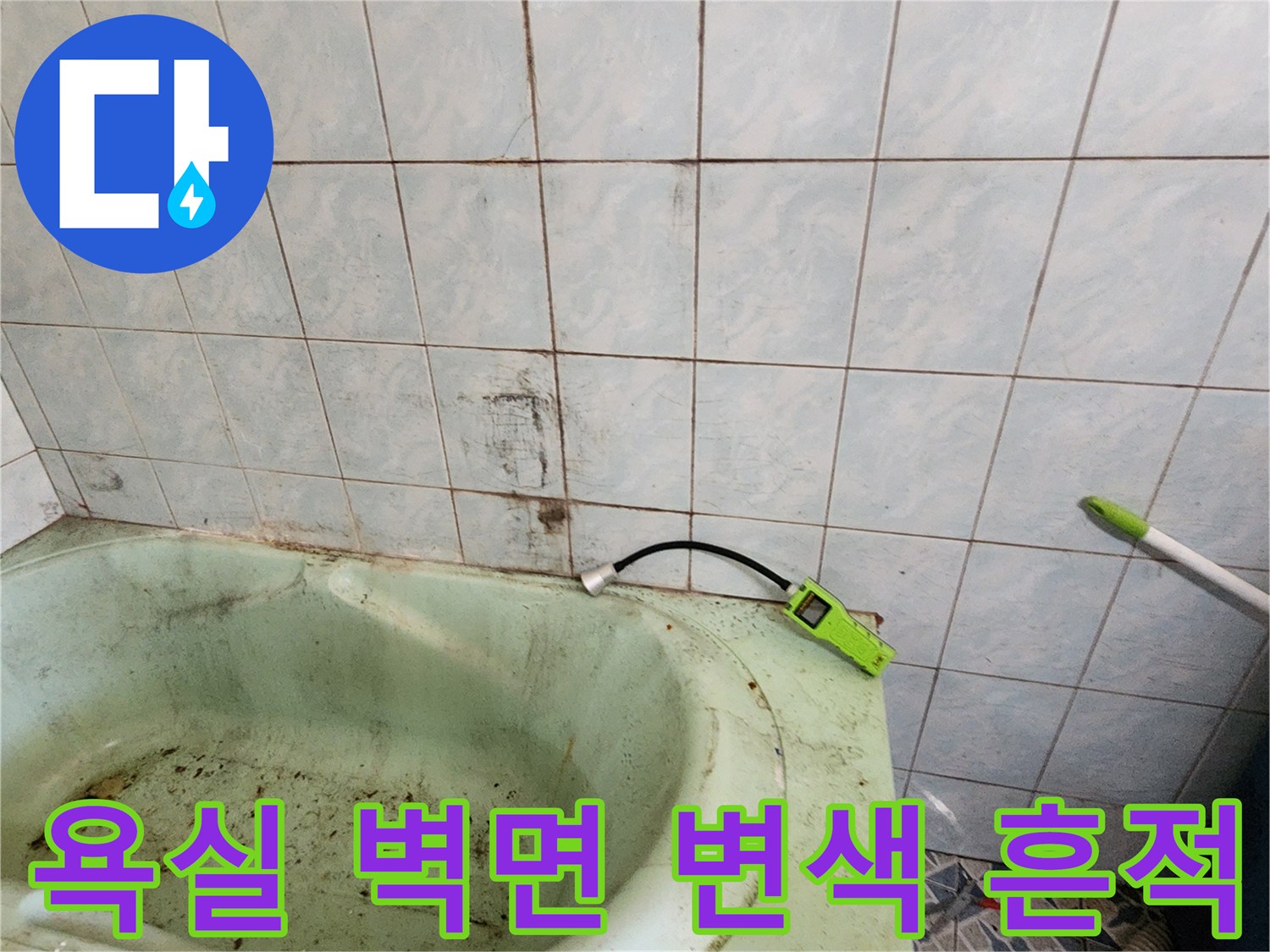 타일 줄눈 사이로 보이는 누수 오염 부위