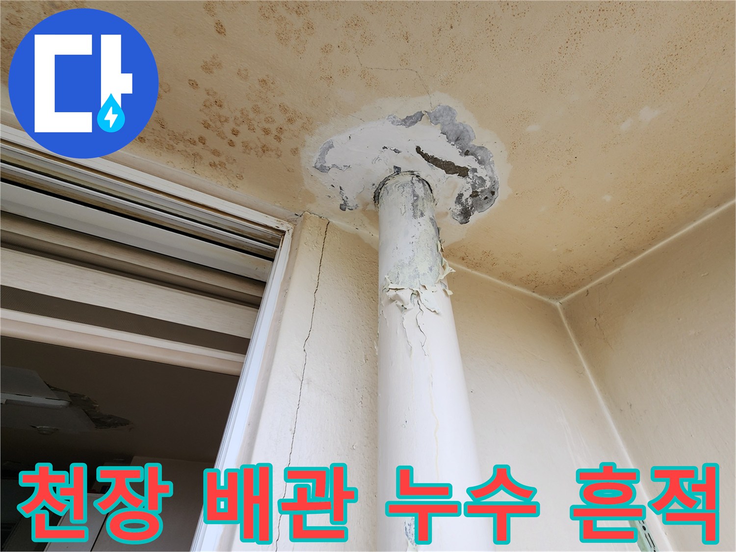 배관 주변의-심각한 천장 변색 및 곰팡이 발생