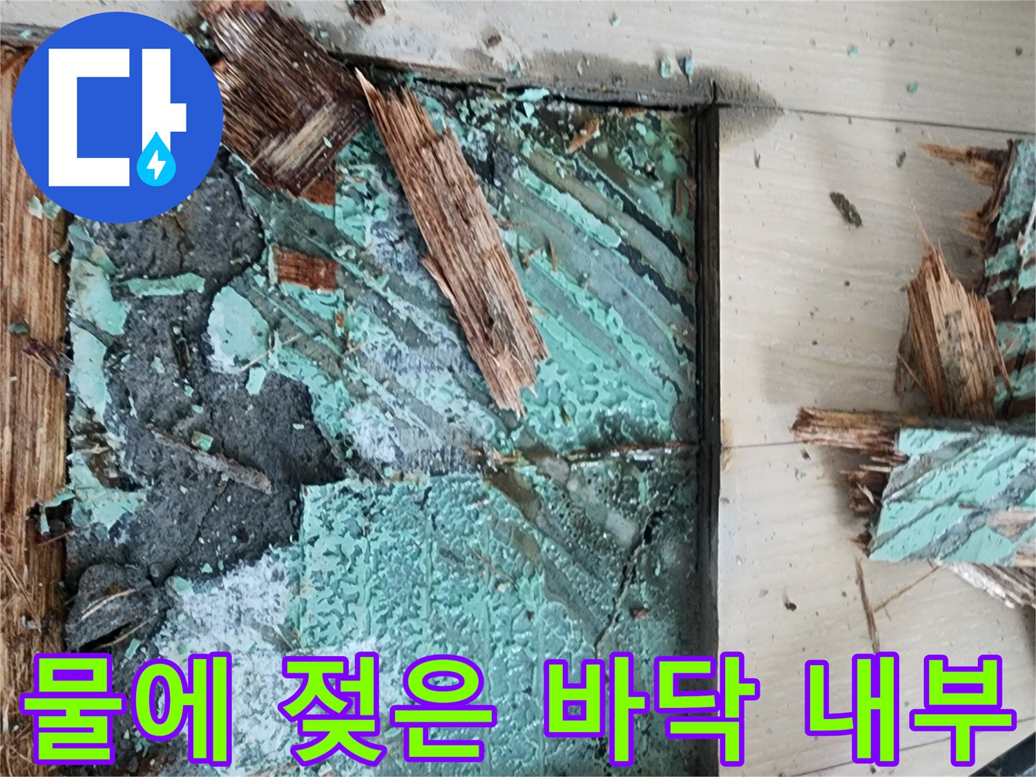 안산 고잔동 현장 - 마루를 걷어낸 후 확인된 배관 주변 습기