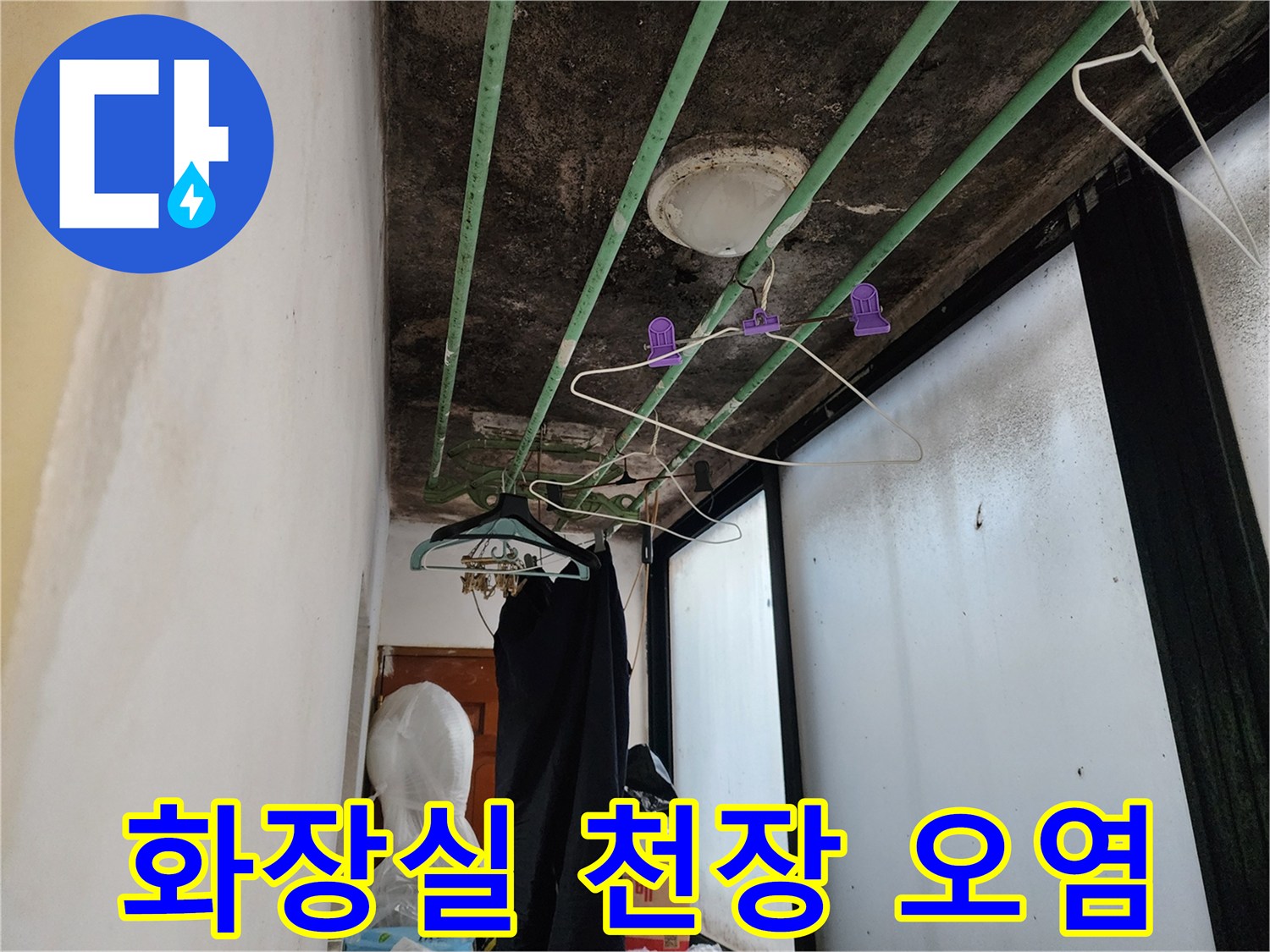 곰팡이가 발생한-천장 내부 배관 주변