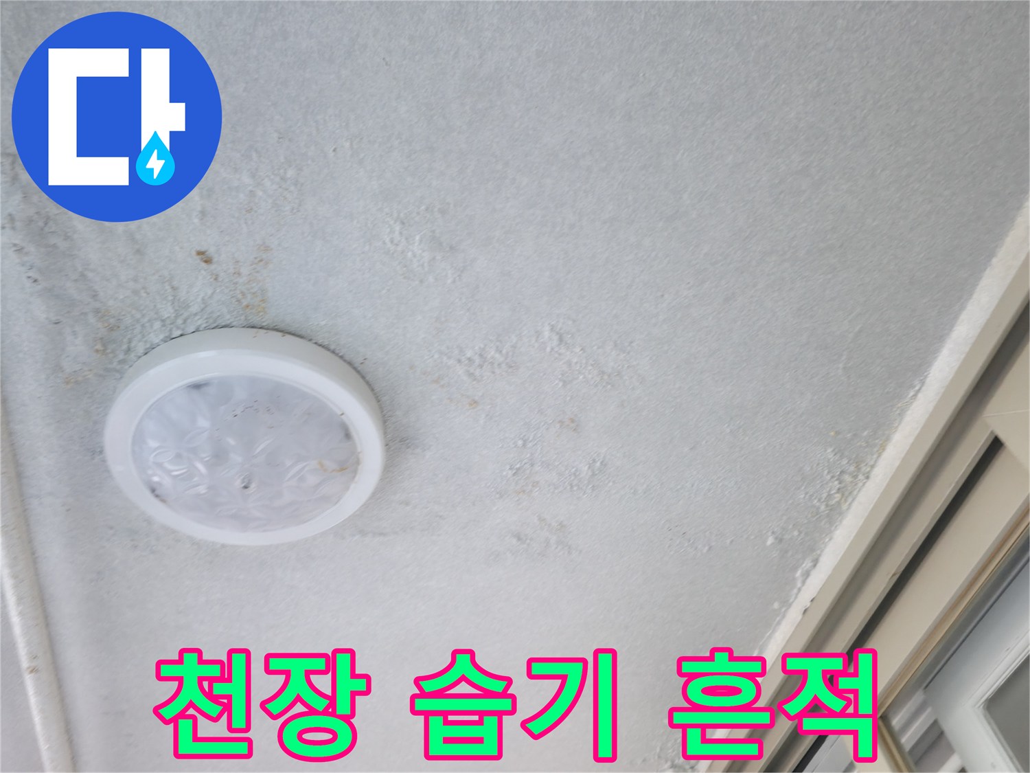 거실 조명 주변-물샘으로 인한 천장지 변색 현황