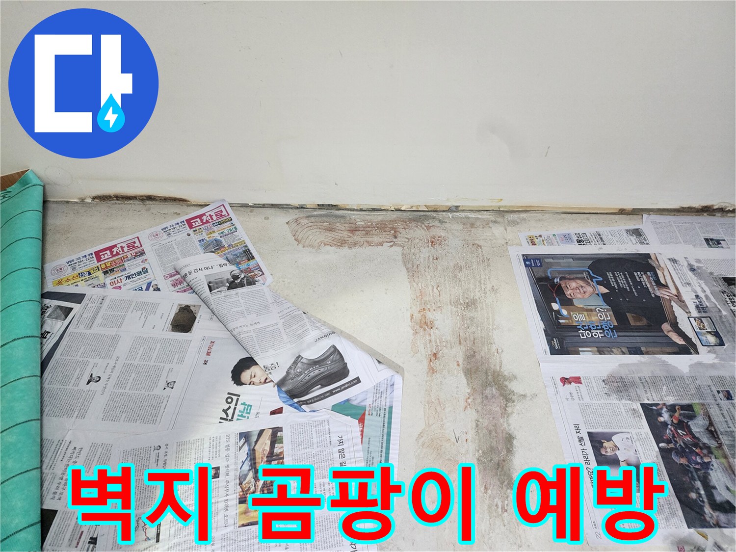 남양주 호평동 누수 현장에서 벽지 아래 숨은 곰팡이를 예방하기 위한 조치를 취하고 있습니다.