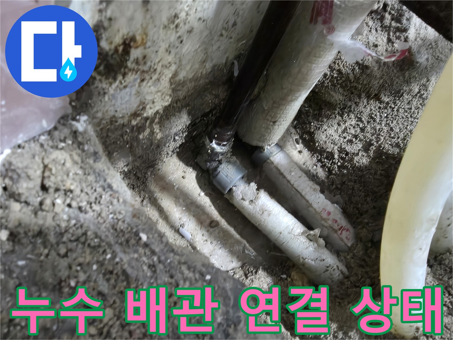 습기가 머금어진 흙과 노후된 배관의 연결 부위 사진