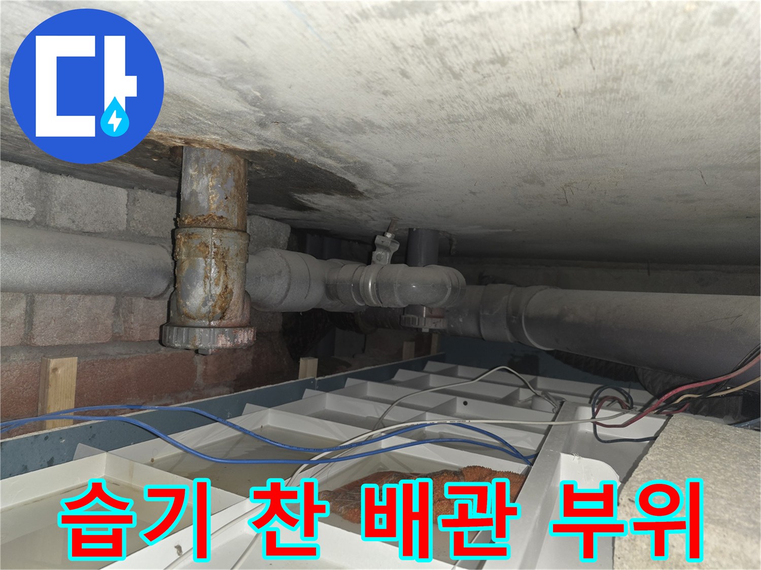 부식이 진행된-천장 내부 배관의 모습