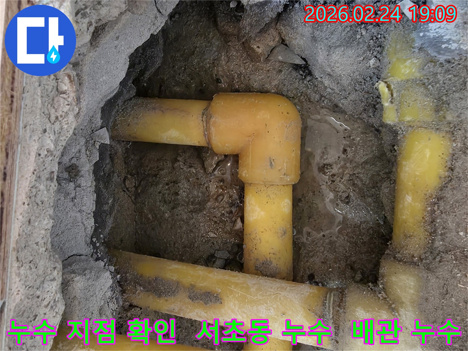 서초동 아파트에서-정밀-탐지-후-확인된-누수-발생-배관-사진