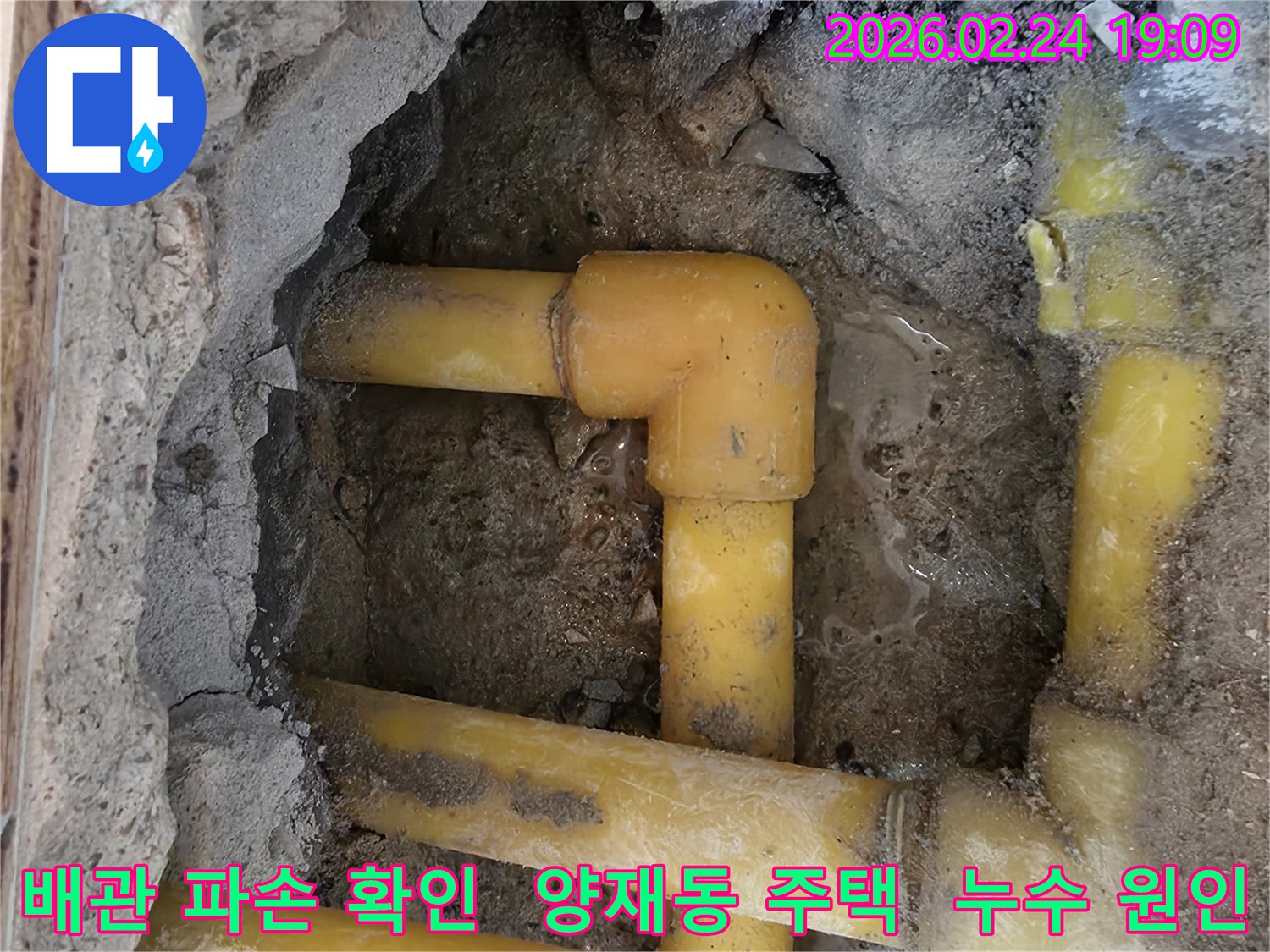 양재동 주택의-누수-현장에서-발견된-파손된-배관의-모습