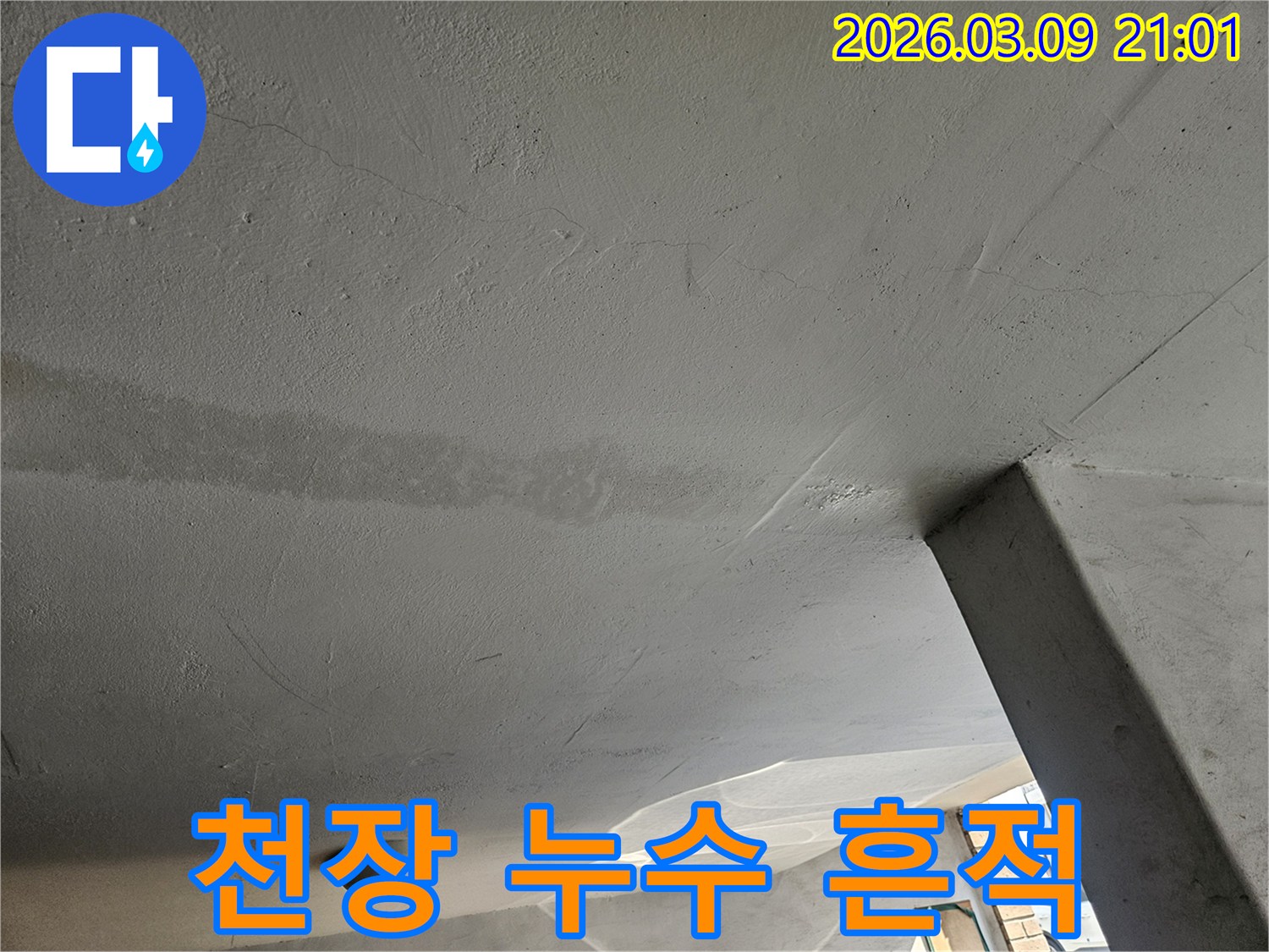 천장에서-발견된-누수-흔적을-보여주는-사진