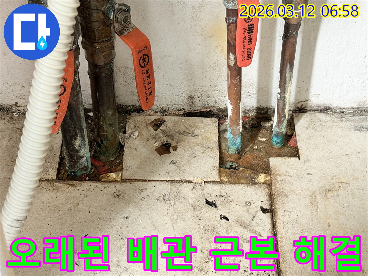 누수-엔지니어가-확인한-배관-주변의-지속적인-물샘-현상과-배관-교체-모습