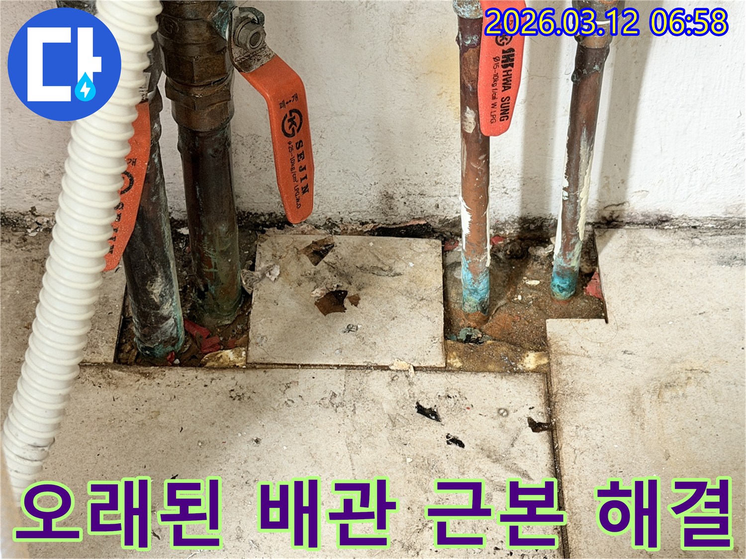 누수-엔지니어가-확인한-배관-주변의-지속적인-물샘-현상과-배관-교체-모습