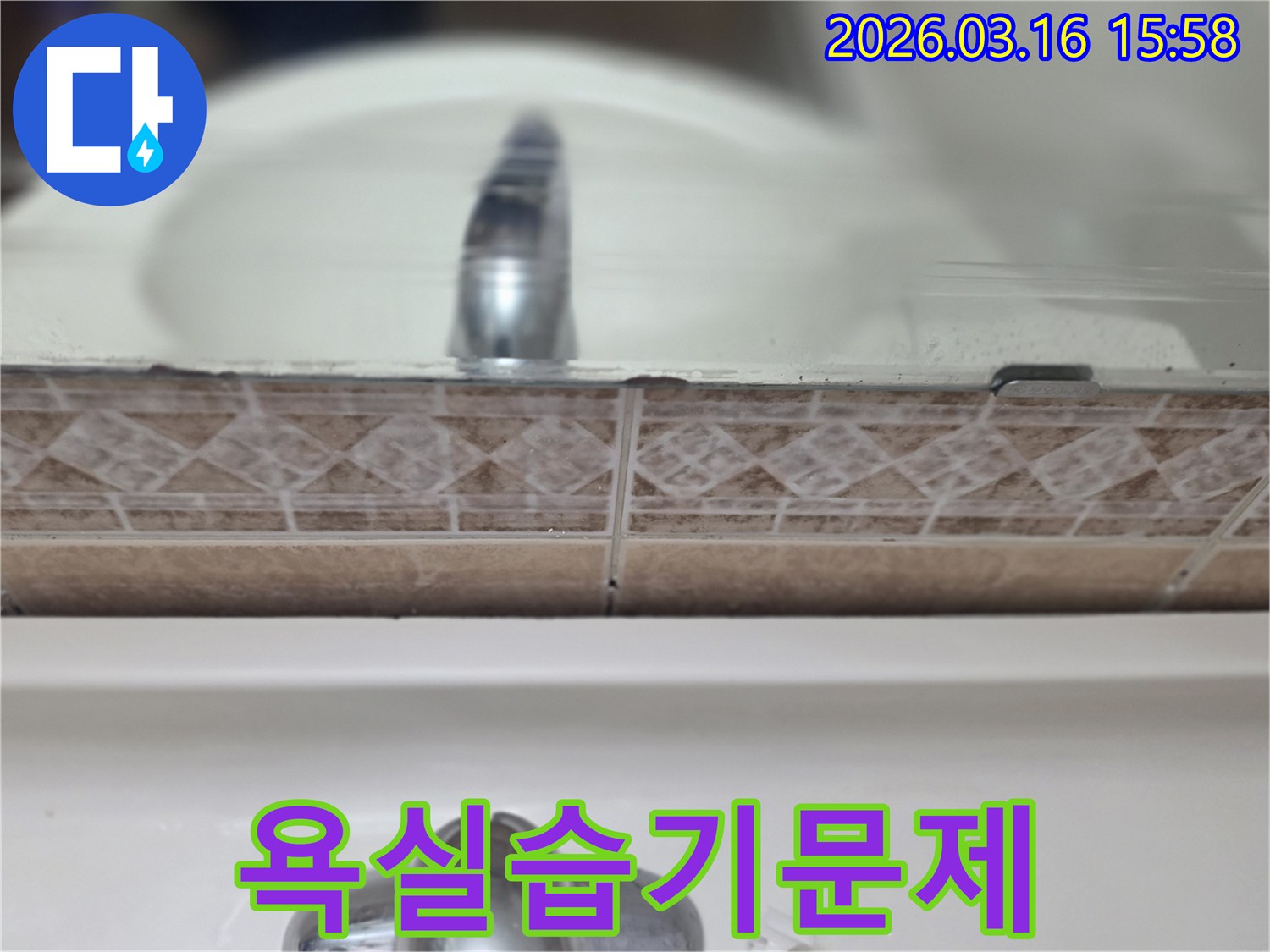 욕실-벽면의-지속적인-습기로-인해-발생한-타일-틈새-곰팡이와-변색을-촬영한-사진