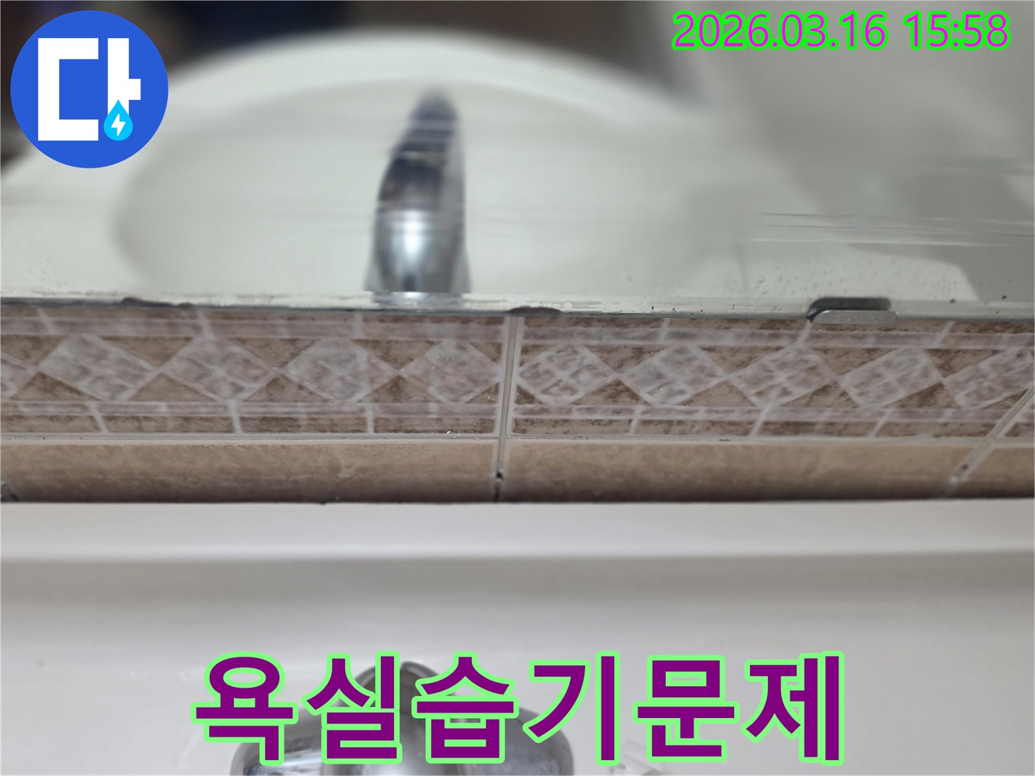 욕실-벽면의-지속적인-습기로-인해-발생한-타일-틈새-곰팡이와-변색을-촬영한-사진