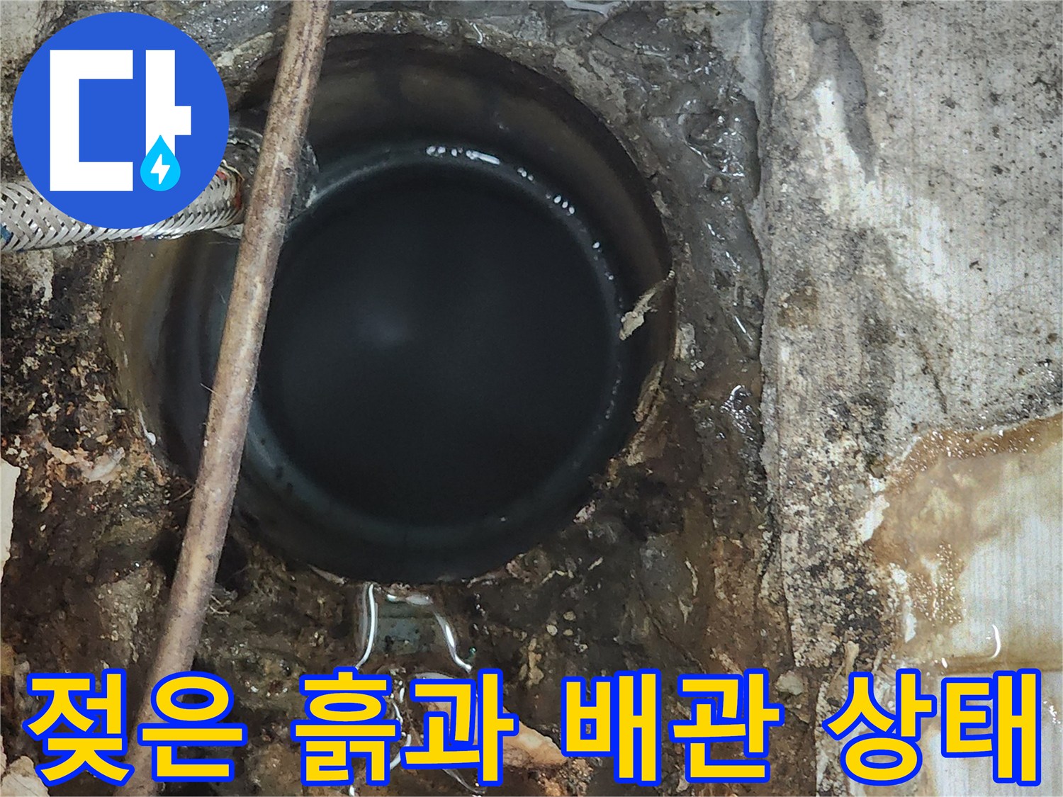 오수관 노출-배관 주변 물고임 확인