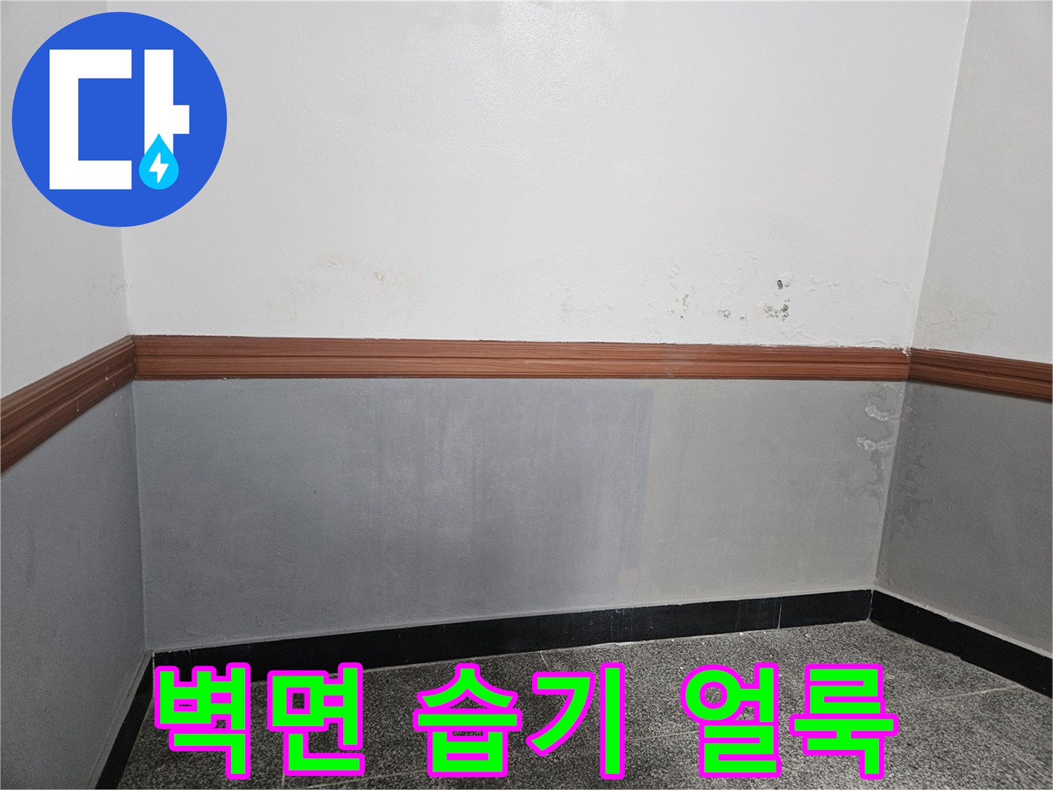 용문 현장 사진-습기가 스며든 벽 하단부 모습