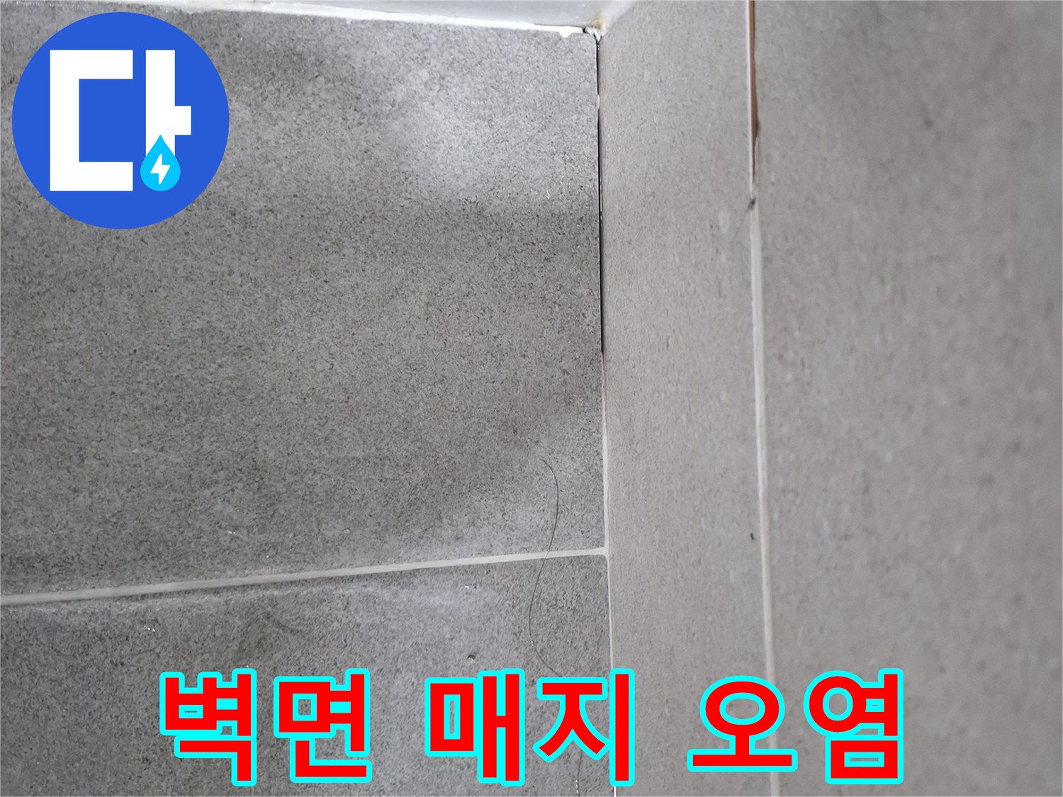 용인 수지 성복동 화장실의 벽면 매지 오염 상태와-누수 가능성을 분석하는 이미지입니다.