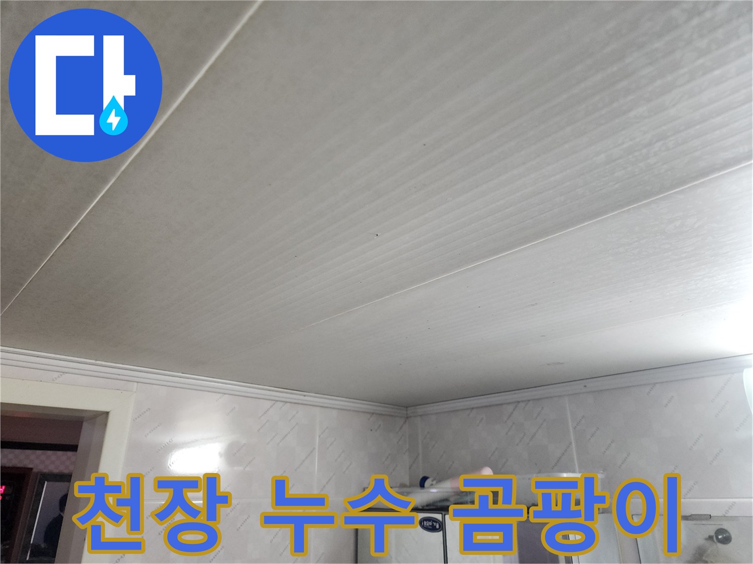 천장 누수로 인해 발생한-곰팡이와 오염 흔적을-제거하기 전의-상태를 기록한 사진입니다