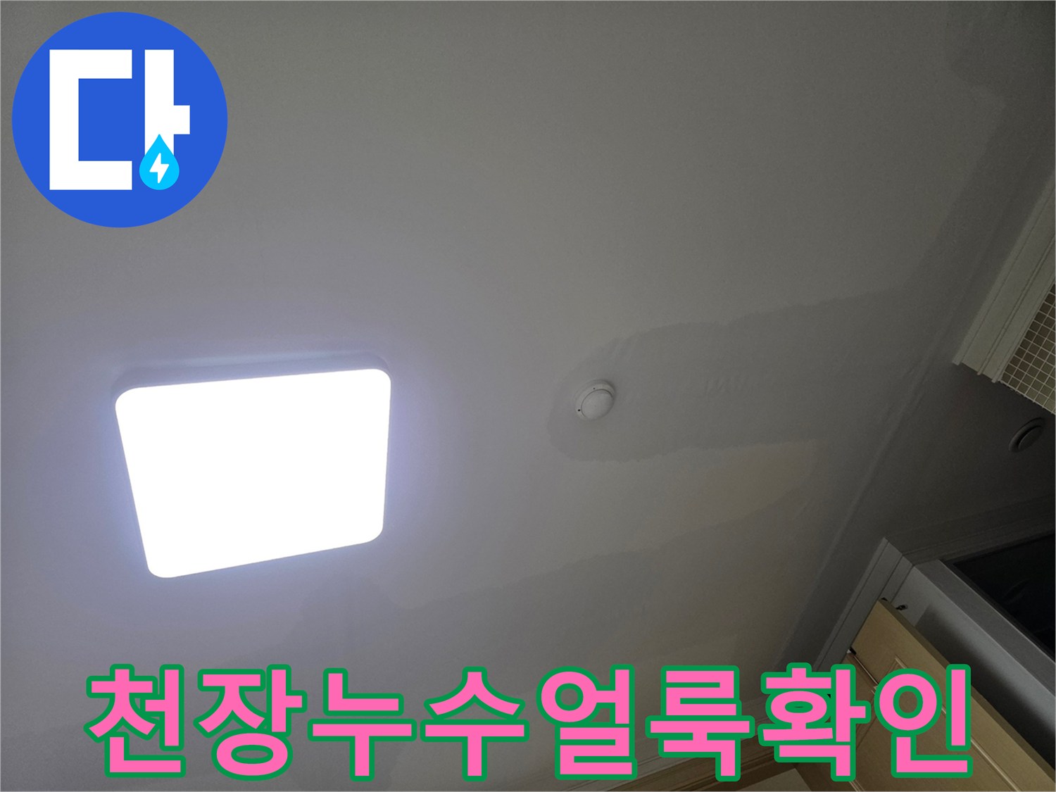 아파트 천장에 물이 새어 생긴-넓고 불규칙한 형태의 얼룩들